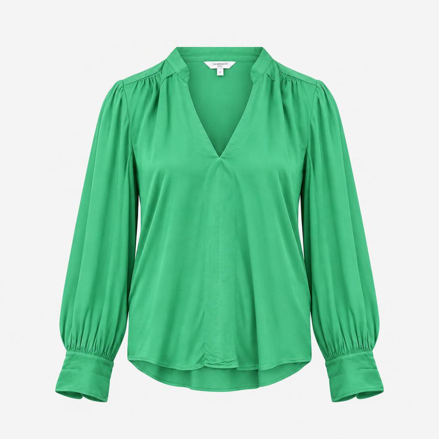 long Sleeve Blouse Green V Neck