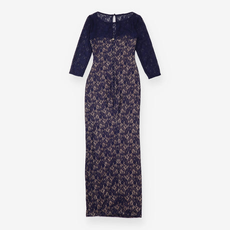 Coast Navy Blue Lace Nude Lined Draped Maxi Dress