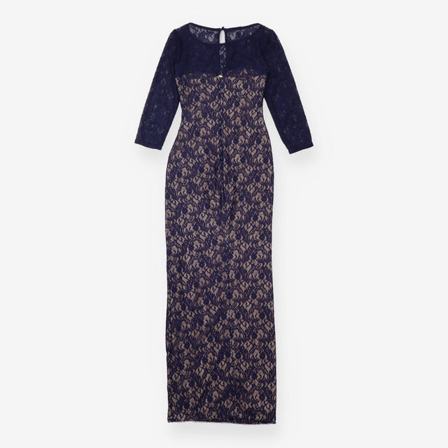 Coast Navy Blue Lace Nude Lined Draped Maxi Dress
