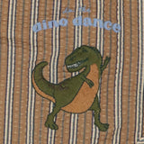 Brown striped swim shorts with dinosaur