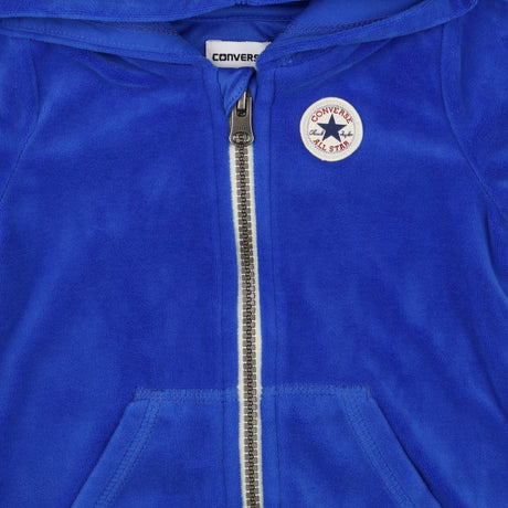 Romper with hood blue velour zipped