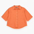 Blouse Coral Orange Linen Look Long Sleeve Patch P
