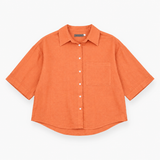 Blouse Coral Orange Linen Look Long Sleeve Patch P