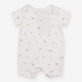 White shortie romper with lions and tigers