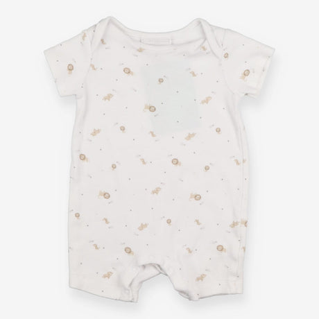 White shortie romper with lions and tigers