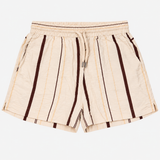Shorts White Brown Stripe Drawstring Waist