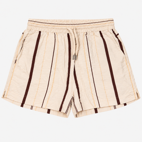 Shorts White Brown Stripe Drawstring Waist