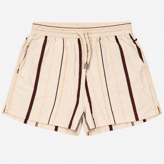 Shorts White Brown Stripe Drawstring Waist