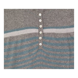 Grey Blue Stripe Sleeveless Button Detail Knitted 