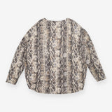 Top Cream Grey Snakeskin Print Long Sleeve High Lo