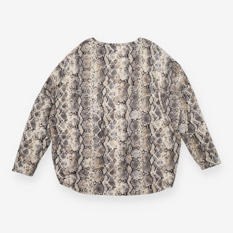 Top Cream Grey Snakeskin Print Long Sleeve High Lo