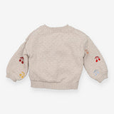 Cardigan knit cream embroidered cherries