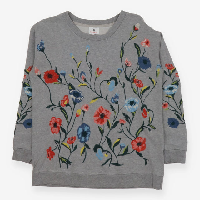 Sweatshirt Grey with Embroidered Flowers