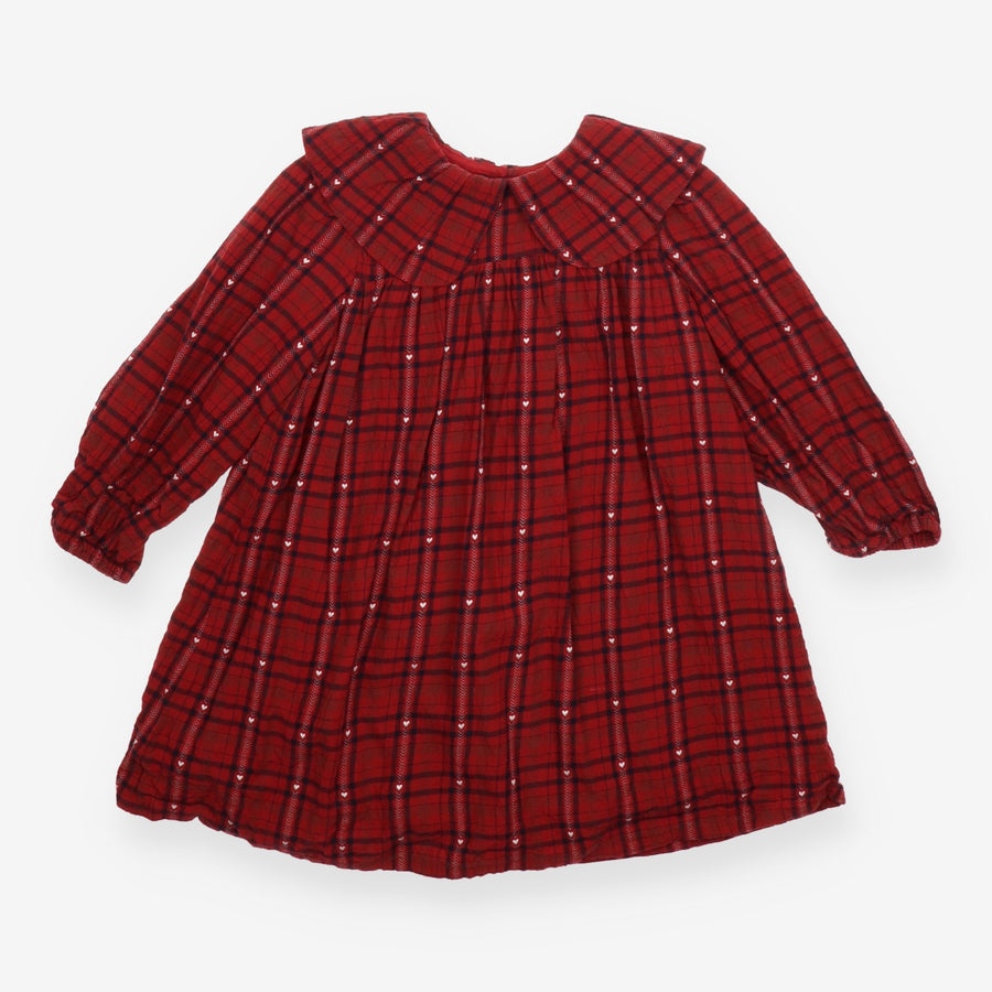Dress Long Sleeve Checked Red with Heart Detail