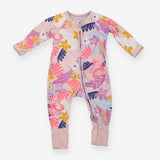 Pink Floral Sleepsuit Purple Zip