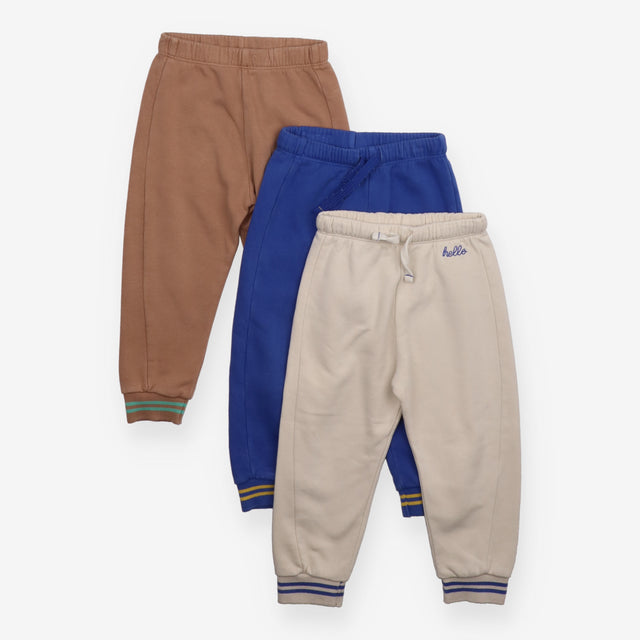 M&S joggers 3pc stripe cuff blue cream fawn