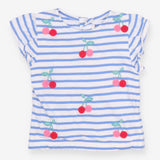 White and blue striped t-shirt with cherries