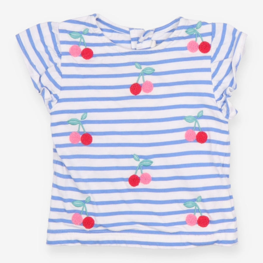 White and blue striped t-shirt with cherries