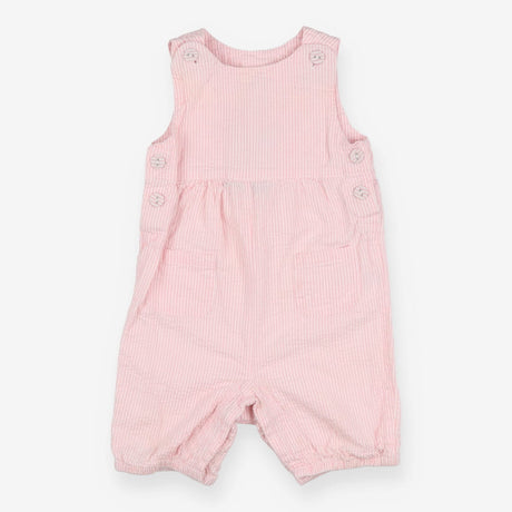 Pink and white stripe seersucker romper