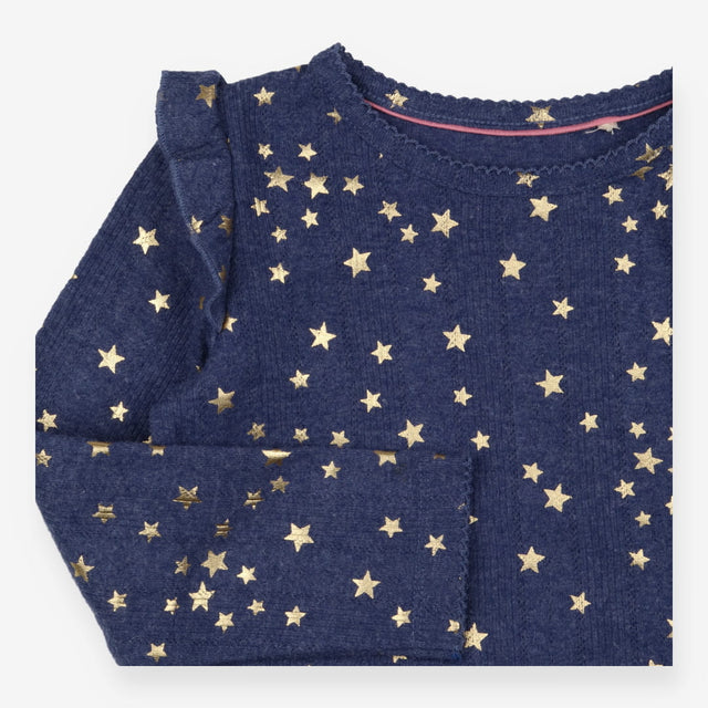 T-shirt navy pointelle gold stars