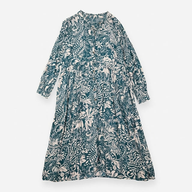 Midi Dress Patterned Long Sleeve Teal
