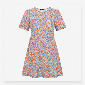 Ditsy Floral Midi Dress Short Sleeve Round Neck Mu