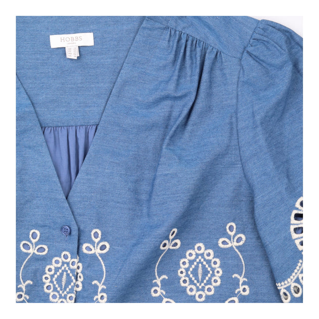 Broderie Blouse in Chambray Blue and Ivory