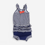 Swimming Costume Ruffled Navy Striped With Bow