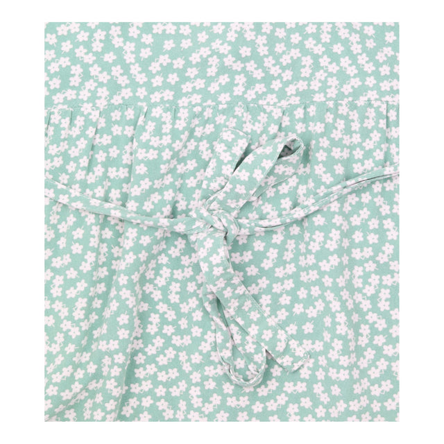 Blouse Short Sleeve Button Front Floral Green Whit