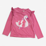 T-Shirt Long Sleeve Pink with Applique Swan 