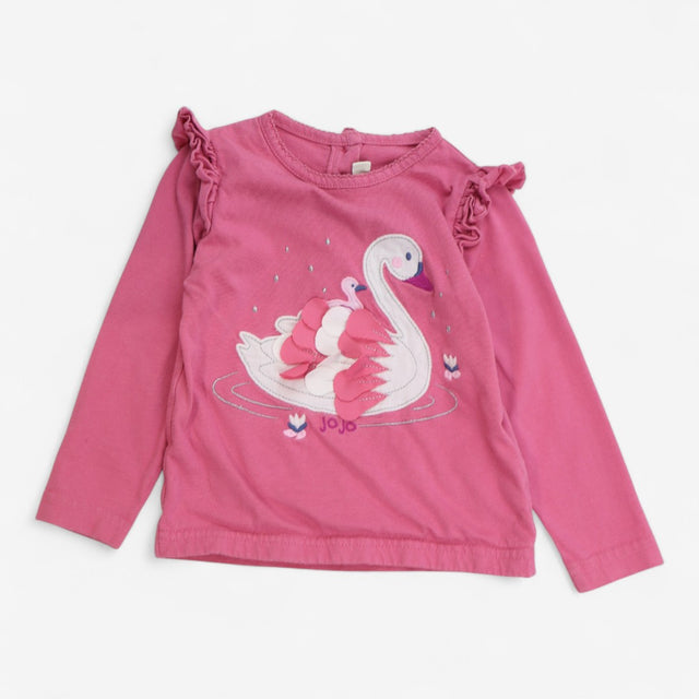T-Shirt Long Sleeve Pink with Applique Swan 