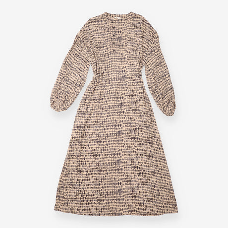 Midi Dress Camel Black Abstract Print Button Front