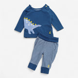 Outfit Blue Dinosaur and Striped Leggings