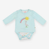 Bodysuit long sleeve blue sun with bird