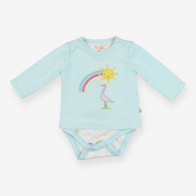 Bodysuit long sleeve blue sun with bird