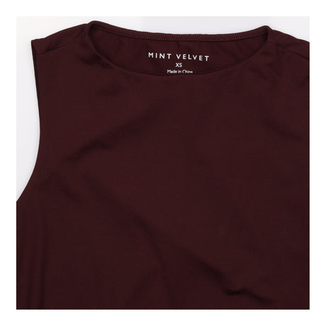 Top Burgundy Sleeveless Boat Neck Ribbed
