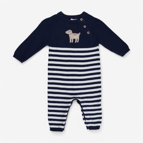 Knitted Romper Navy Striped Dog