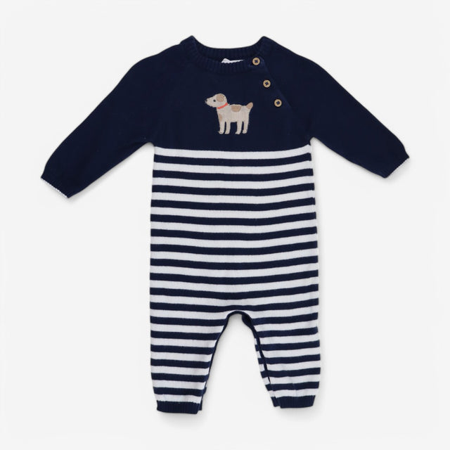 Knitted Romper Navy Striped Dog