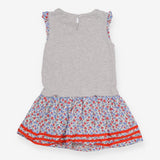 Dress grey with blue and red floral skirt