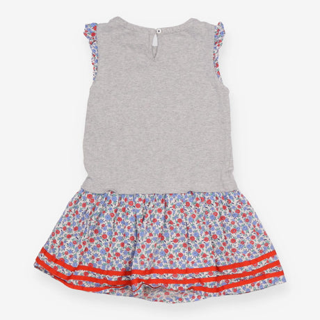 Dress grey with blue and red floral skirt