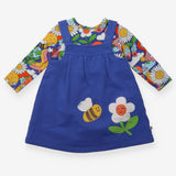 Jersey Dress Blue with Bee and Flower Applique and