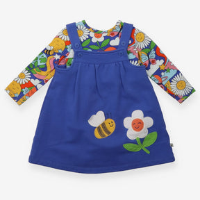 Jersey Dress Blue with Bee and Flower Applique and