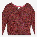 Midi Dress Pink Abstract Print V-Neck Long Sleeve