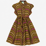 African Wax Print Ruffle Trim Cotton Midi Dress Mu