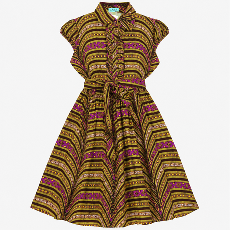 African Wax Print Ruffle Trim Cotton Midi Dress Mu