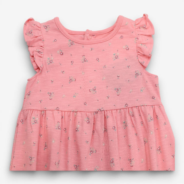 Pink romper flowers frill sleeves