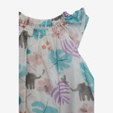 Dress White Woven Elephants & Flowers