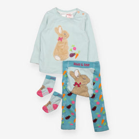 Outfit LS tee legging socks 3pc blue rabbit