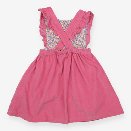 Pinafore cord pink frill shoulder