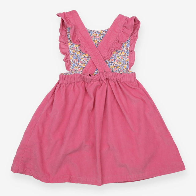 Pinafore cord pink frill shoulder